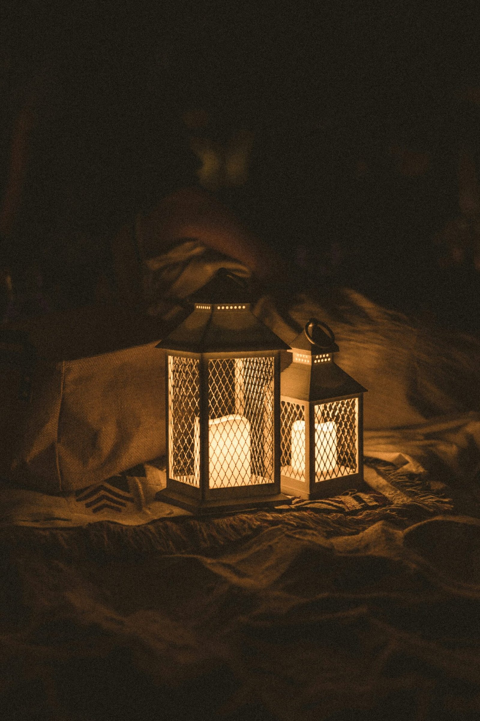 black and white lamp on brown textile